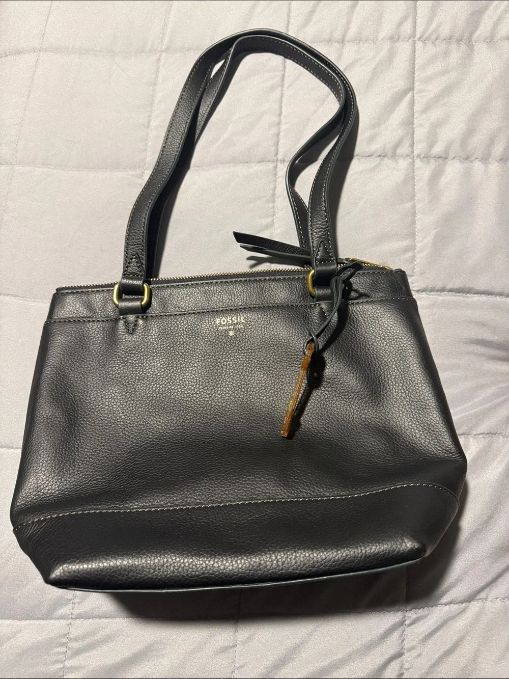 Fossil Black Pebbled Leather Shoulder Bag with Gold Hardware